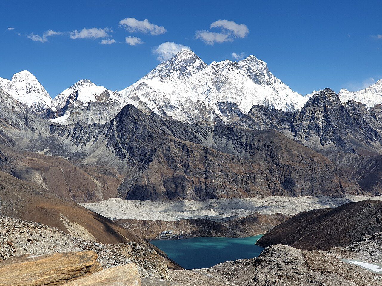 Everest above Gokyo Lake from Renjo La